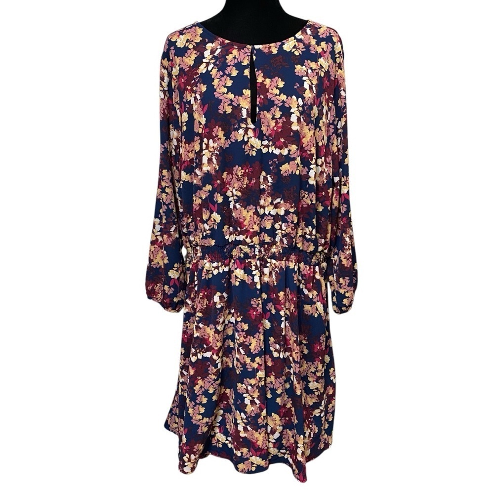 JustFab Navy Floral Smocked Midi Dress Cottagecore Romantic Boho Style 3X